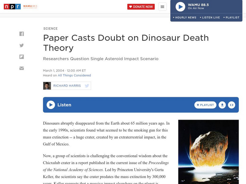 Npr: Paper Casts Doubt on Dinosaur Death Theory Audio Npr: Paper Casts Doubt on Dinosaur Death Theory Audio