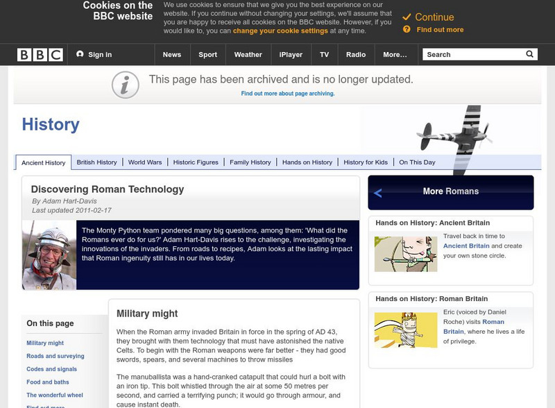 Bbc History: Ancient History: Romans: Discovering Roman Technology Handout Bbc History: Ancient History: Romans: Discovering Roman Technology Handout