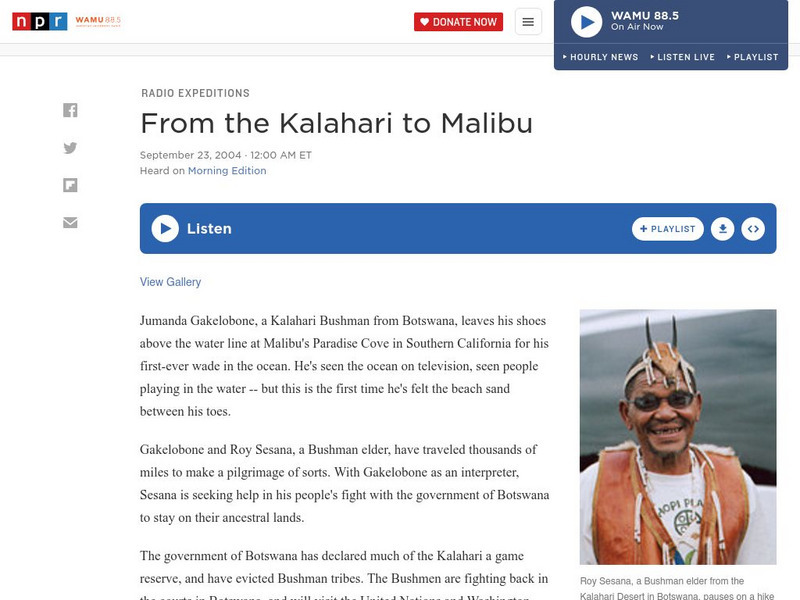 Npr: From the Kalahari to Malibu Website Npr: From the Kalahari to Malibu Website