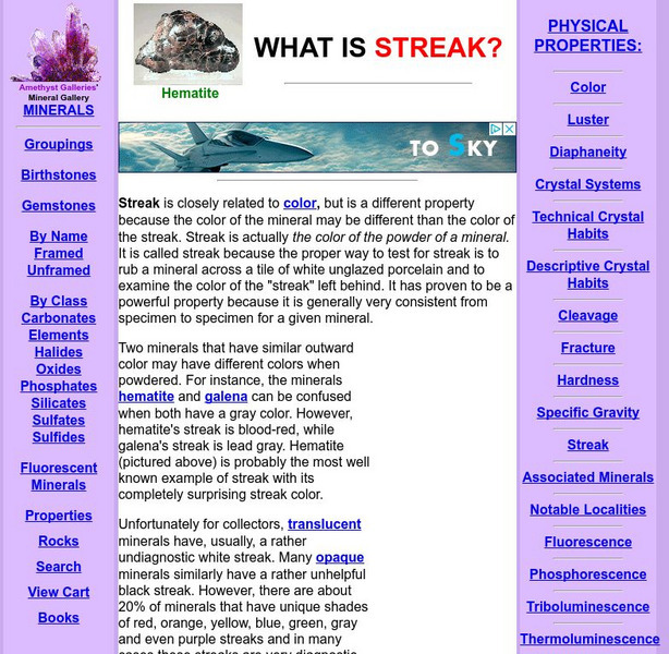Amethyst Galleries: Mineral Gallery: What Is Streak? Handout Amethyst Galleries: Mineral Gallery: What Is Streak? Handout