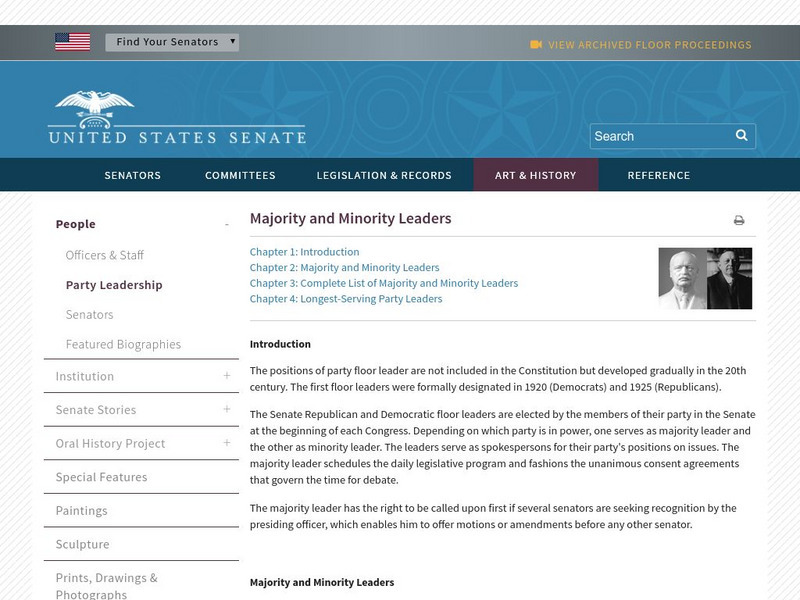 Us Senate: Majority and Minority Leaders and Party Whip Activity Us Senate: Majority and Minority Leaders and Party Whip Activity