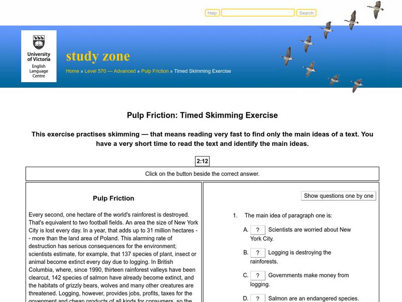 Skimming Exercise Activity Skimming Exercise Activity