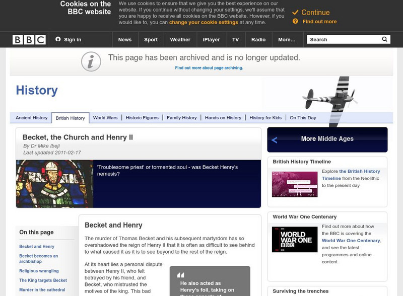 Bbc History: British History: Middle Ages: Becket, the Church and Henry Ii Handout