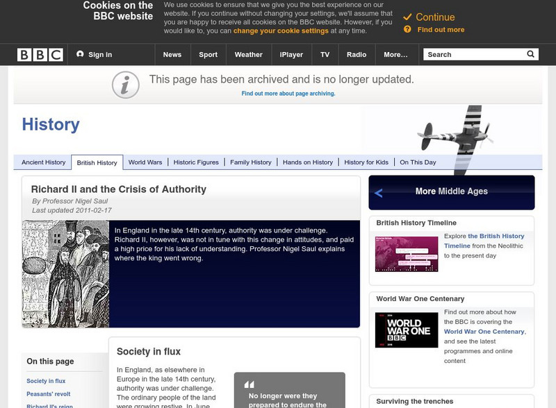 Bbc History: British History: Middle Ages: Richard Ii and Crisis of Authority Handout Bbc History: British History: Middle Ages: Richard Ii and Crisis of Authority Handout