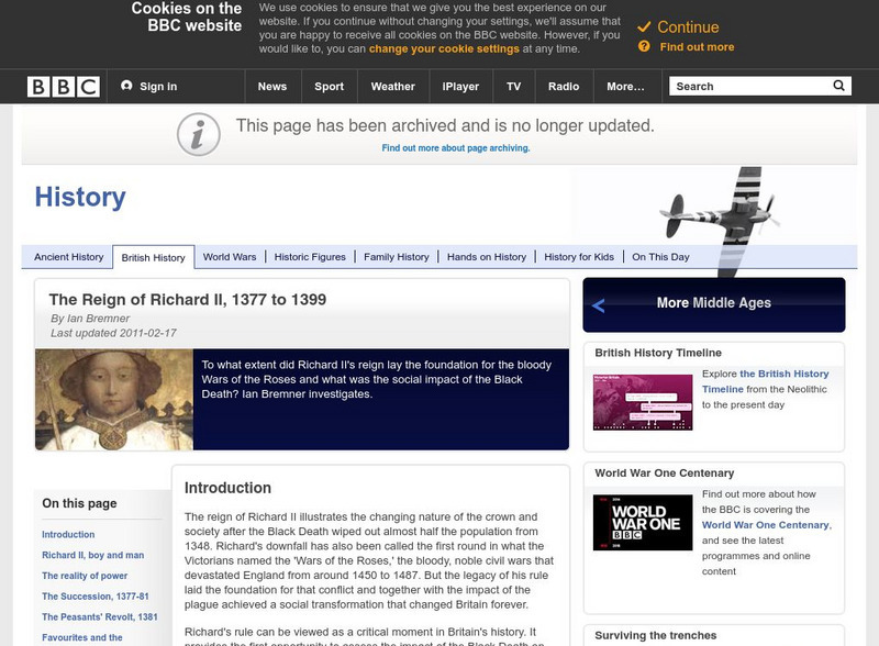 Bbc History: British History: Middle Ages: Reign of Richard Ii, 1377 to 1399 Handout Bbc History: British History: Middle Ages: Reign of Richard Ii, 1377 to 1399 Handout