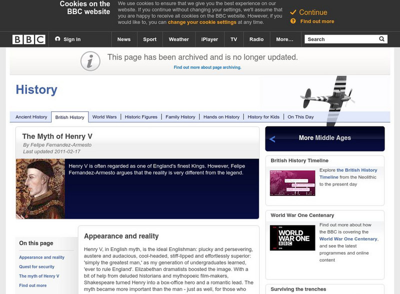 Bbc: History: The Myth of Henry V Website