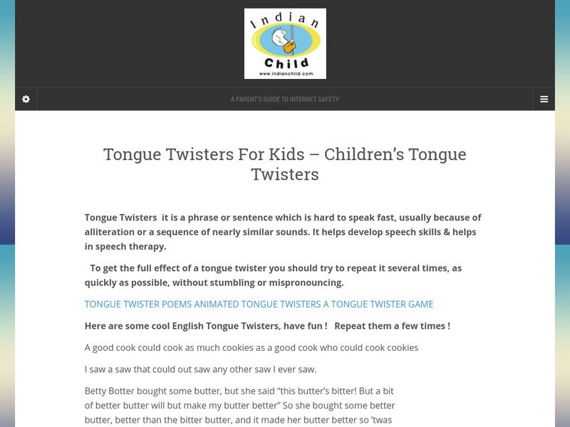 Indian Child: Tongue Twisters for Children Activity Indian Child: Tongue Twisters for Children Activity