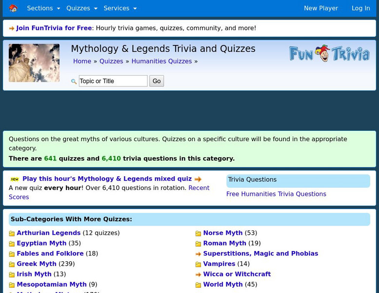 Fun Trivia: Mythology & Legends Trivia Quizzes Website Fun Trivia: Mythology & Legends Trivia Quizzes Website