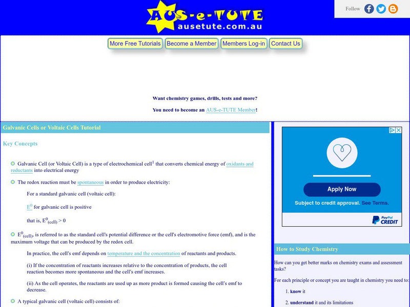 Aus E Tute: Galvanic (Voltaic) Electrochemical Cells Handout