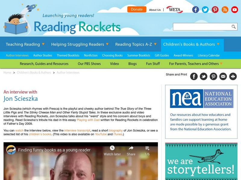 Reading Rockets: Author Interviews: Jon Scieszka Instructional Video