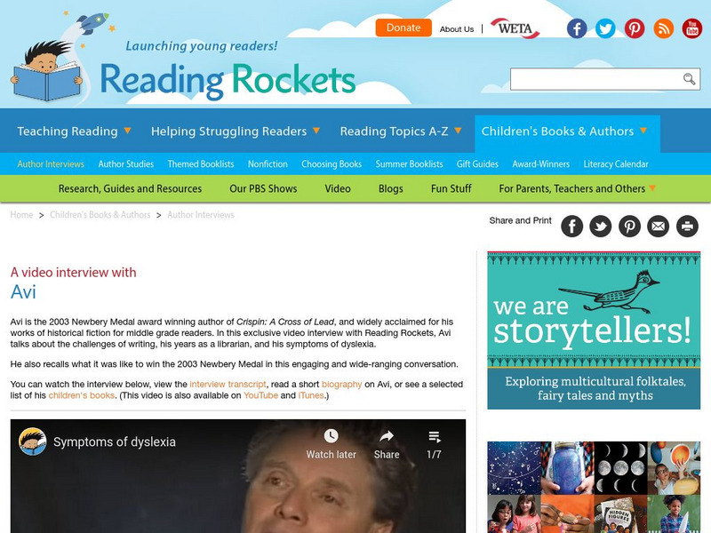 Reading Rockets: Author Interviews: Avi Instructional Video