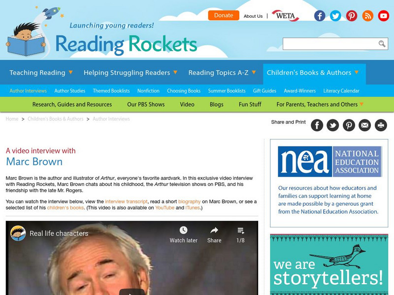 Reading Rockets: Author Interviews: Marc Brown Instructional Video