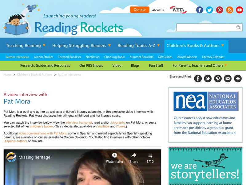 Reading Rockets: Author Interviews: Pat Mora Instructional Video
