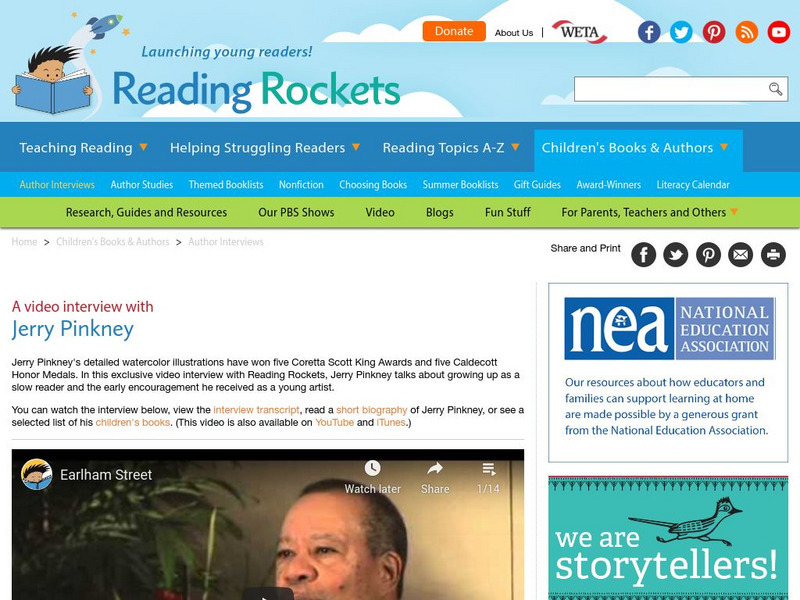 Reading Rockets: Author Interviews: Jerry Pinkney Interview Instructional Video