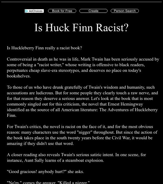 Salwen: Is Huck Finn a Racist Book? Website Salwen: Is Huck Finn a Racist Book? Website