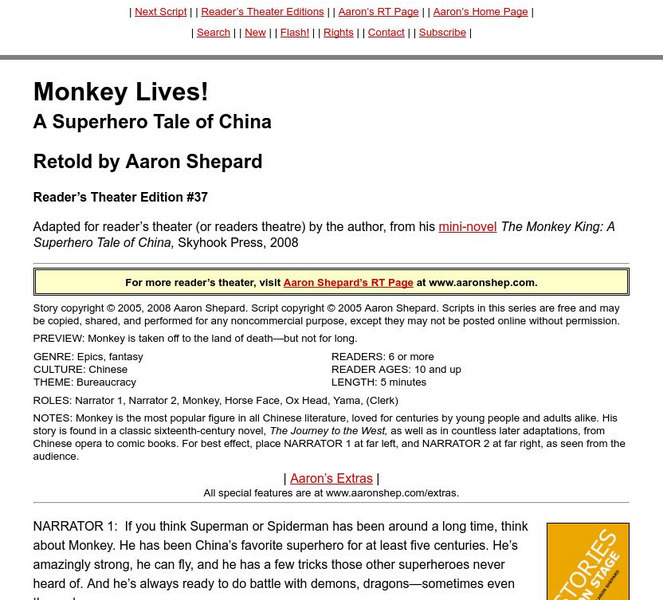 Monkey Lives! A Superhero Tale of China (R's Theater) Primary Monkey Lives! A Superhero Tale of China (R's Theater) Primary