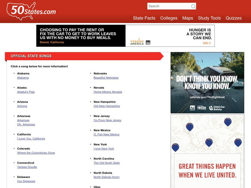 50 States: Official State Songs Handout