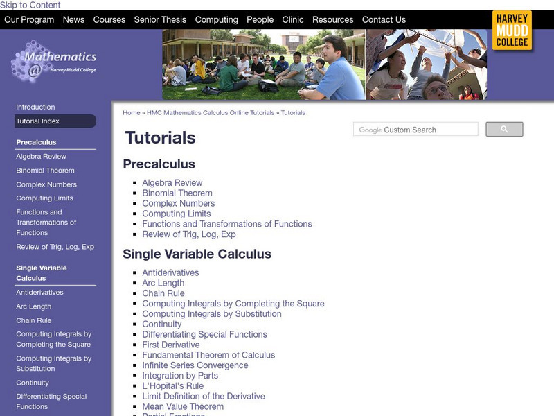 Harvey Mudd College: Tutorials Hmc Calculus Tutorial Website
