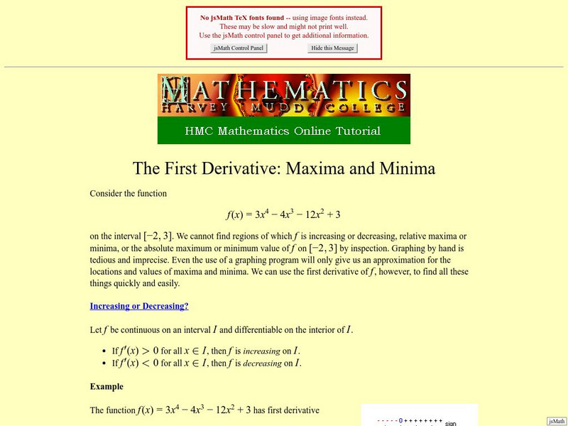 Harvey Mudd College: First Derivative Maxima and Minima Activity Harvey Mudd College: First Derivative Maxima and Minima Activity