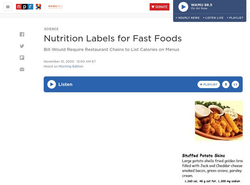 Npr: Nutrition Labels for Fast Foods Audio Npr: Nutrition Labels for Fast Foods Audio