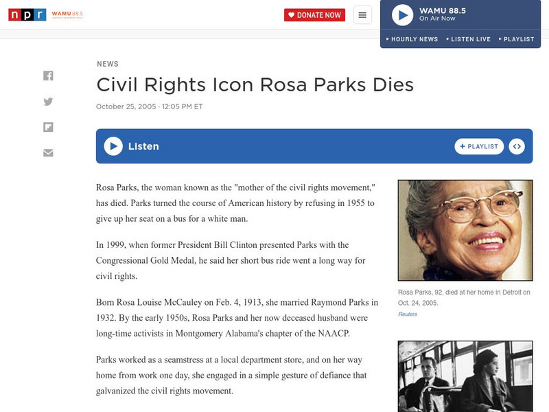 Npr: Civil Rights Icon Rosa Parks Dies Audio Npr: Civil Rights Icon Rosa Parks Dies Audio
