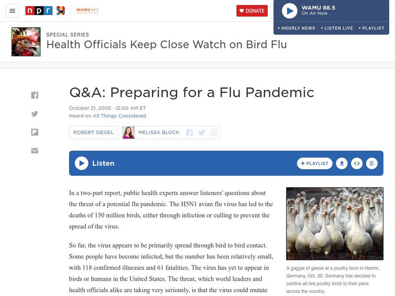 Npr: Preparing for a Flu Pandemic Primary Npr: Preparing for a Flu Pandemic Primary