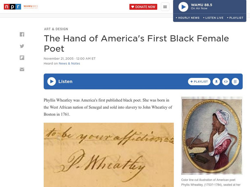 Npr: The Hand of America's First Black Female Poet Audio