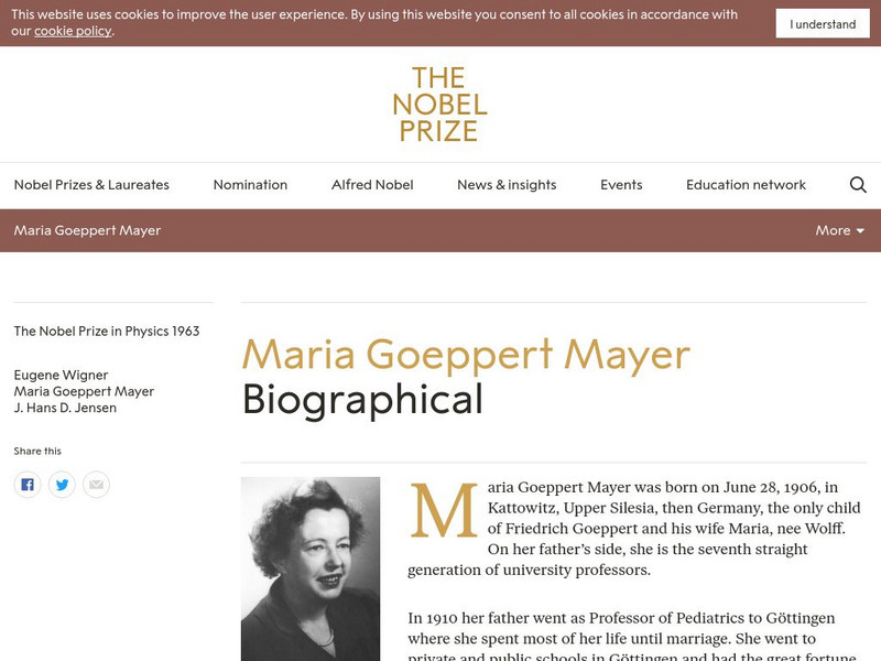 The Nobel Prize: Maria Goeppert Mayer Biographical Handout