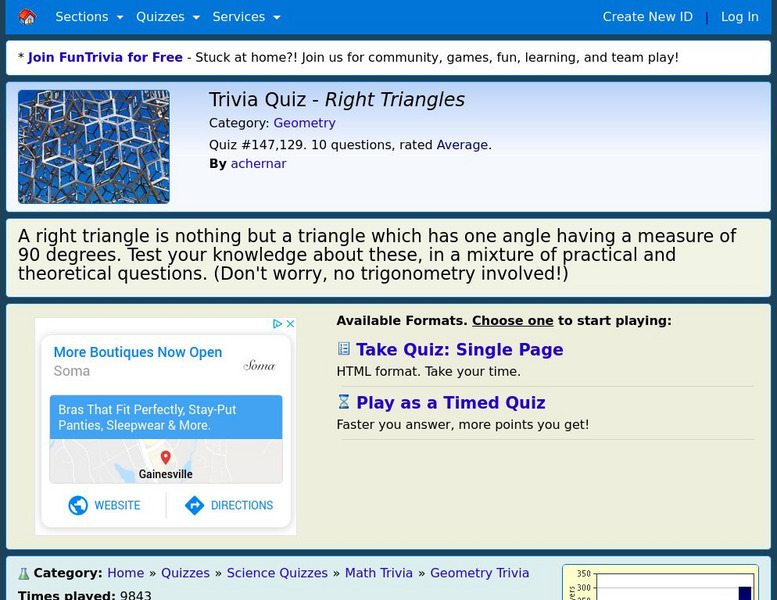 Fun Trivia: Right Triangles Trivia Quiz Unknown Type Fun Trivia: Right Triangles Trivia Quiz Unknown Type