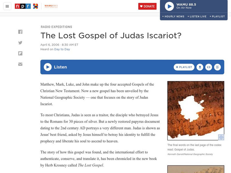 Npr: The Lost Gospel of Judas Iscariot Primary Npr: The Lost Gospel of Judas Iscariot Primary