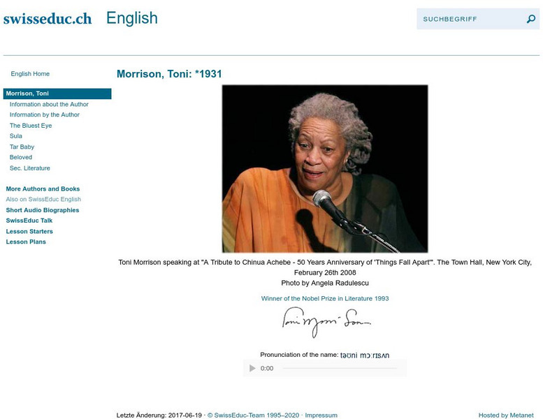 Swisseduc.ch: Toni Morrison Website Swisseduc.ch: Toni Morrison Website