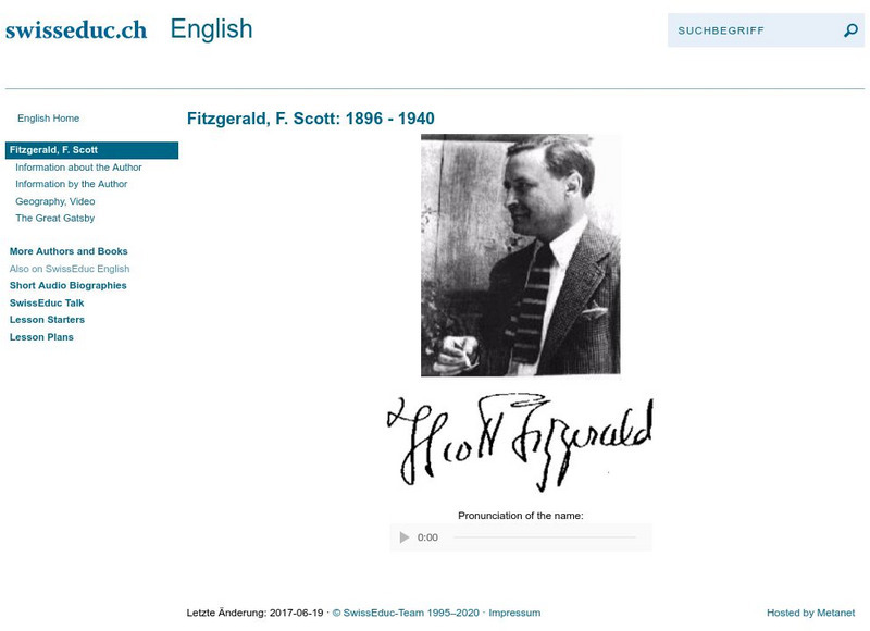 Swiss Educ: Fitzgerald, F. Scott Unit Plan Swiss Educ: Fitzgerald, F. Scott Unit Plan