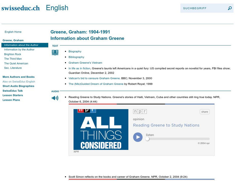 Swiss Educ: Greene, Graham Website Swiss Educ: Greene, Graham Website
