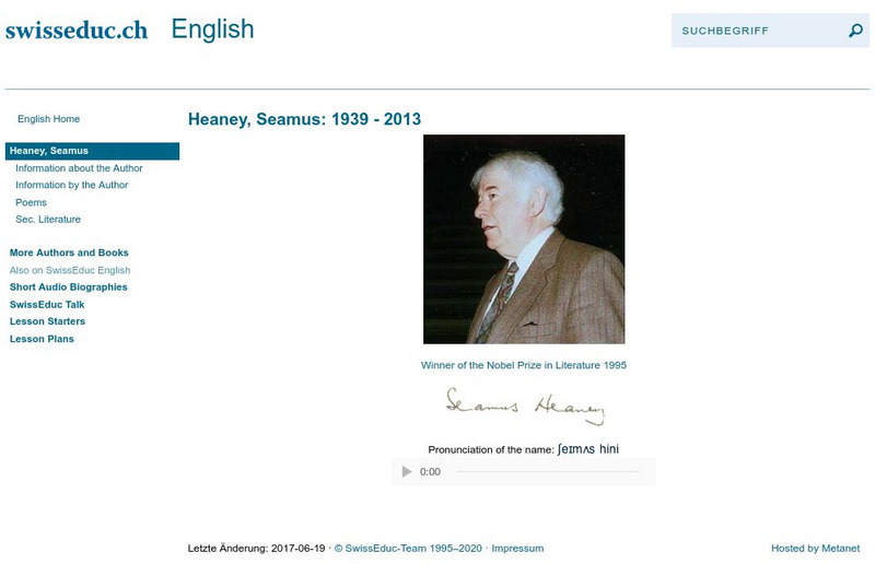 Swiss Educ: Heaney, Seamus Website