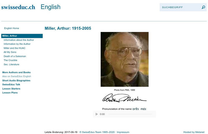 Swiss Educ: Miller, Arthur, 1915 2005 Graphic Swiss Educ: Miller, Arthur, 1915 2005 Graphic