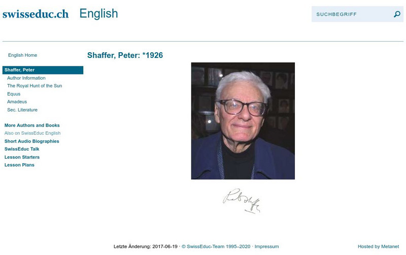 Swiss Educ: Shaffer, Peter: 1926 Unit Plan Swiss Educ: Shaffer, Peter: 1926 Unit Plan
