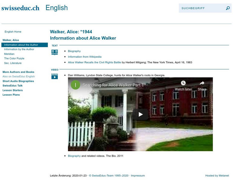 Swiss Educ: Walker, Alice: 1944 Website