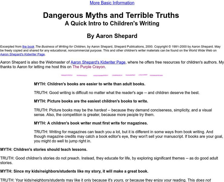 Dangerous Myths/ Terrible Truths in Children's Writing Website