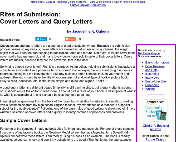 Rites of Submission: Cover & Query Letters in Publishing Activity Rites of Submission: Cover & Query Letters in Publishing Activity