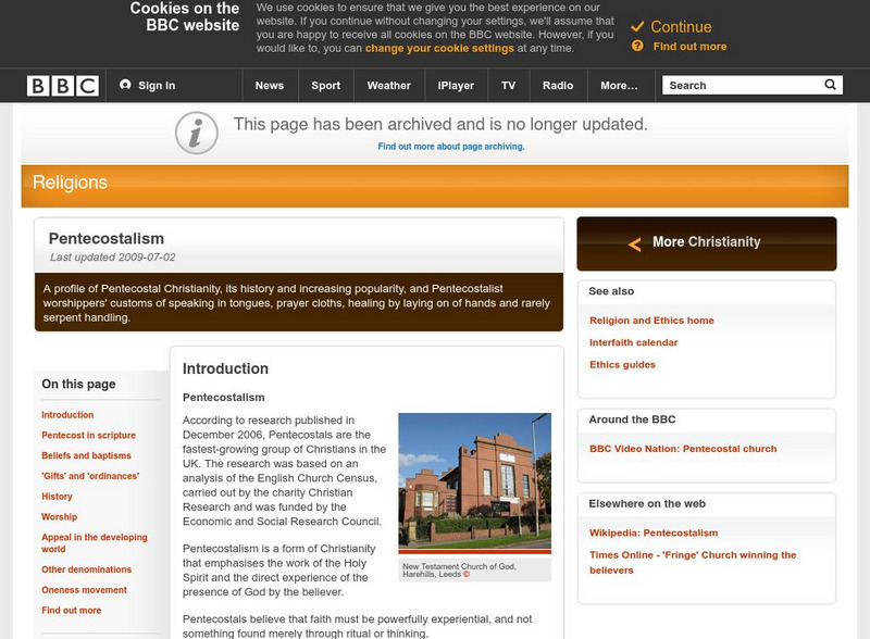 Bbc: Religions: Customs & Beliefs of Pentecostalism Website