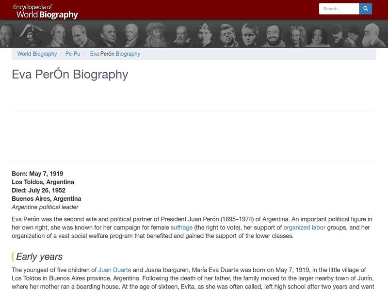Noteable Biographies: Eva Peron Biography Handout