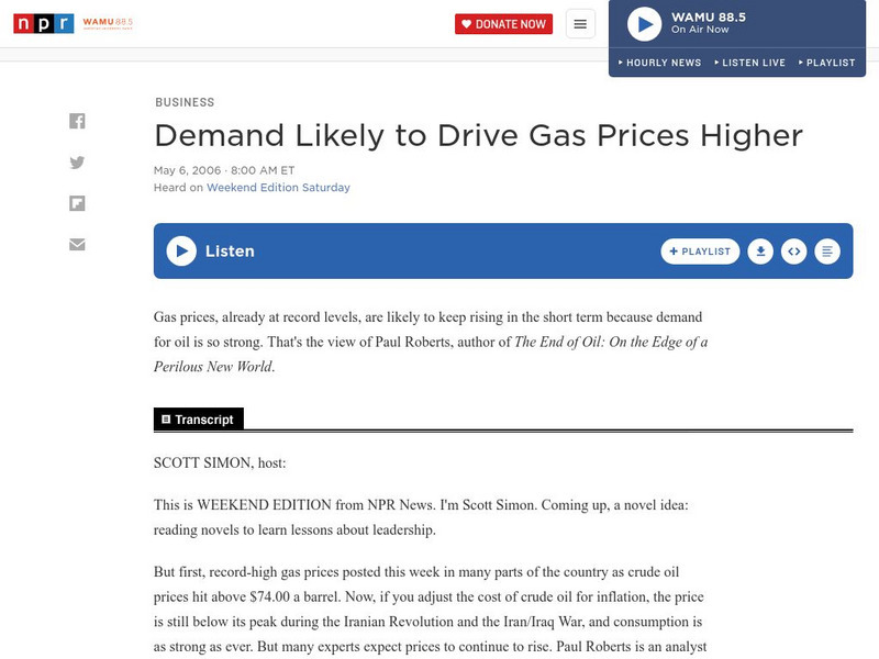 Npr: Demand Likely to Drive Gas Prices Higher Audio Npr: Demand Likely to Drive Gas Prices Higher Audio