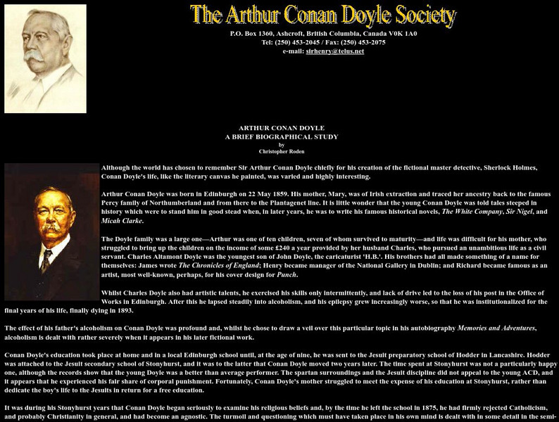 Arthur Conan Doyle Society: A Brief Biographical Study Website