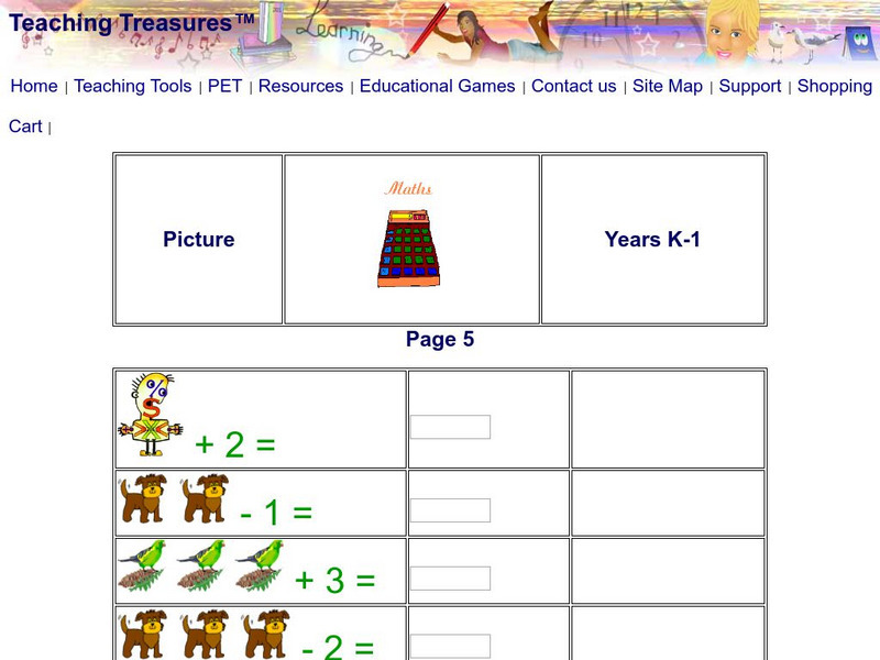 Teaching Treasures Picture Math Grades K 1 (Page 5) Activity Teaching Treasures Picture Math Grades K 1 (Page 5) Activity