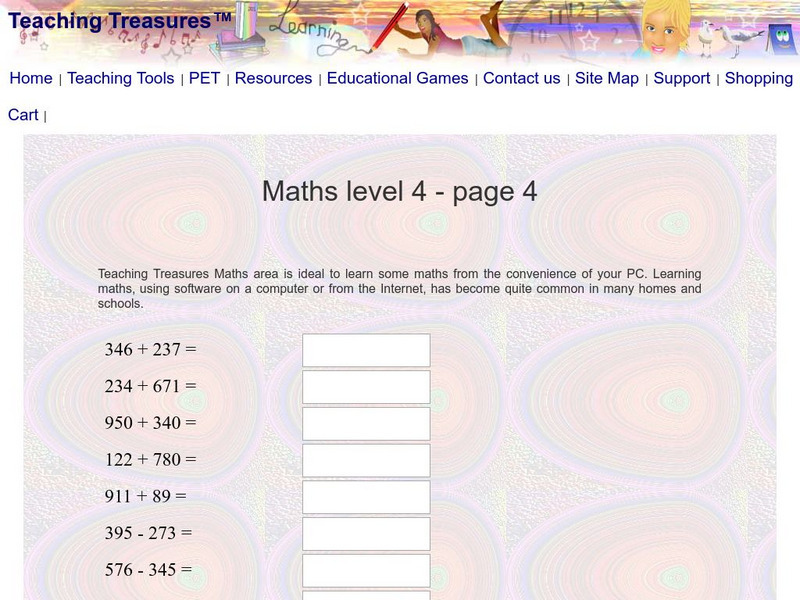 Teaching Treasures: Year Four Math (Page 4) Activity Teaching Treasures: Year Four Math (Page 4) Activity