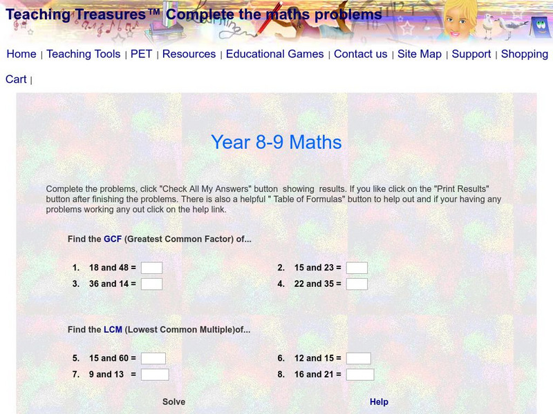 Teaching Treasures: Year Eight Nine Math (Page 1) Activity Teaching Treasures: Year Eight Nine Math (Page 1) Activity