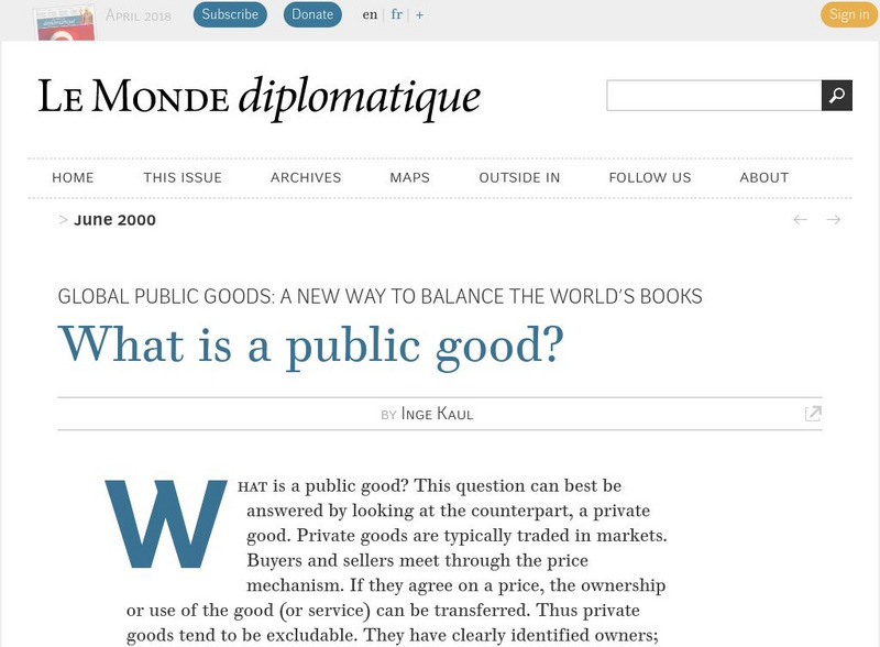 Le Monde Diplomatique: What Is a Public Good? Article