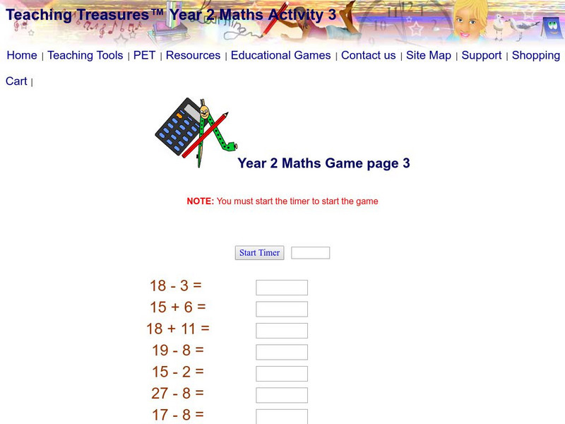 Teaching Treasures: Year Two Timed Mental Math (Page 3) Activity Teaching Treasures: Year Two Timed Mental Math (Page 3) Activity