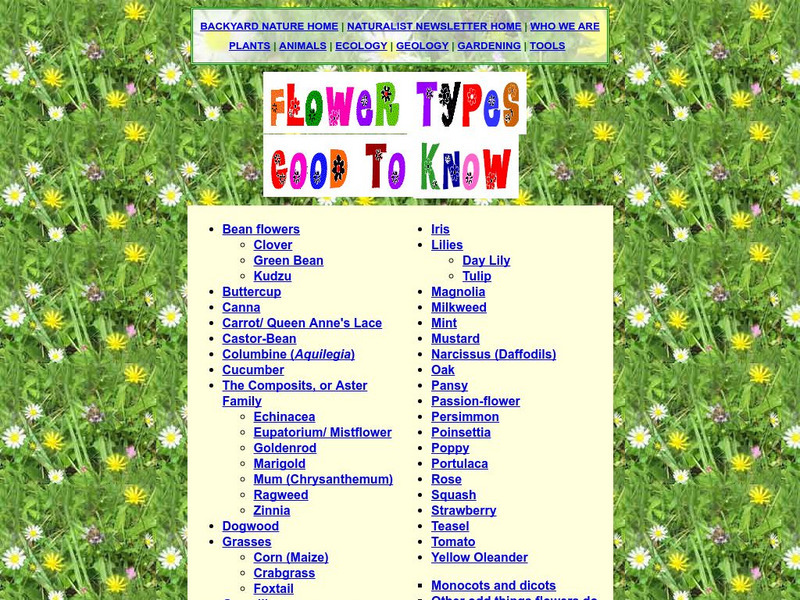 Backyard Nature: Flower Types Good to Know Handout