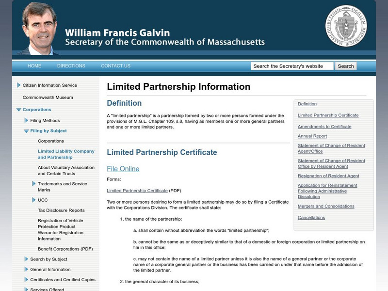 Secretary of the Commonwealth of Massachusetts: Limited Partnership Information Website